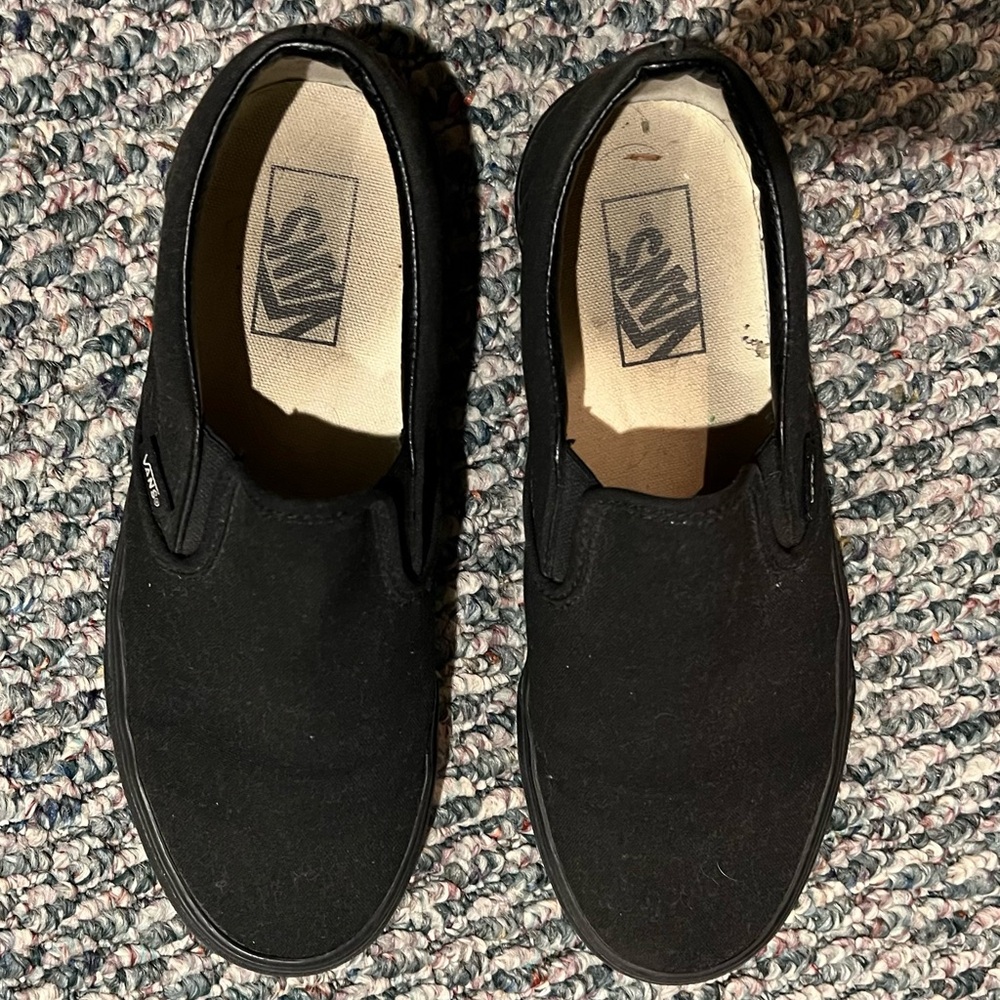 All Black Slip On Vans Size 8.5W, 7M